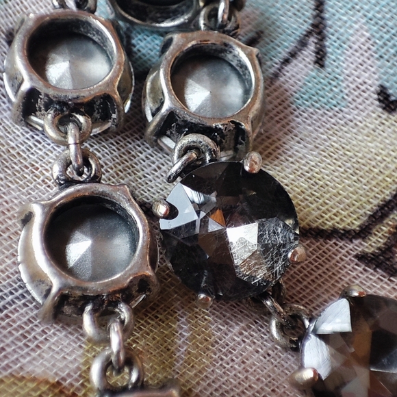 Round Faceted Prong Set Smoke Rhinestone Oxidized Pewter Color Setting Bracelet - Picture 8 of 11